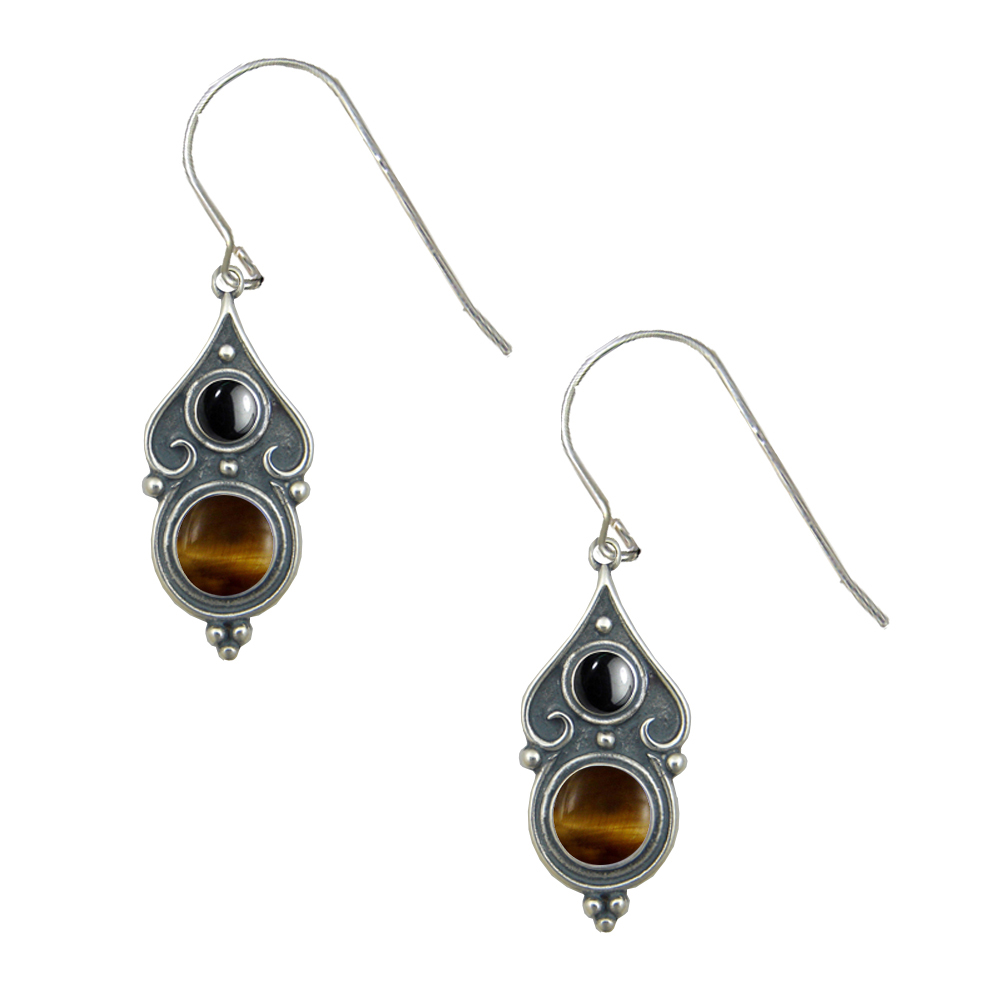 Sterling Silver Designer Post Stud Earrings With Tiger Eye And Hematite